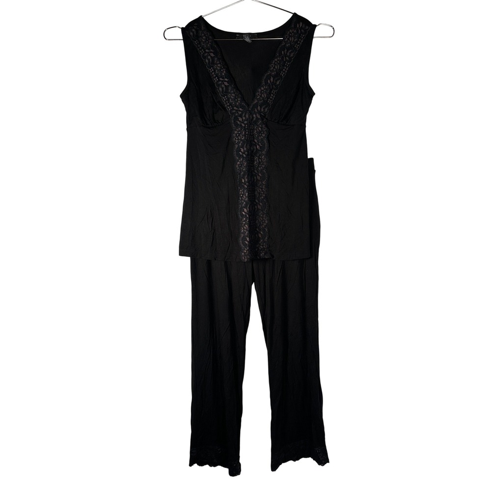 Womens Tahari Black Pajama Set Lace‎ Trim Sleeveless Top Small
